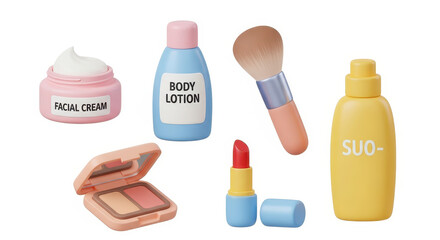 Assortment of Skincare and Makeup Products Isolated on White Background