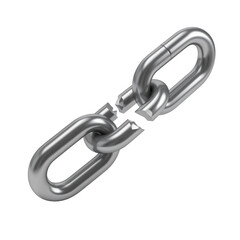 Obraz premium A view showcases a shiny, metallic chain featuring a broken link set against a stark black background, emphasizing the fragility and discontinuity present in the metal.