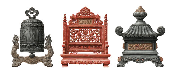 Detailed Collection of Ornate Decorative Artifacts with Unique Styles and Colors