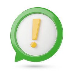 Speech balloon with exclamation mark isolated on white background. 3D illustration.