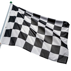 Classic racing flag with alternating black and white checkered pattern, sports symbol isolated on white background. PNG
