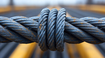 Tied steel bars on construction site in urban area Generative AI