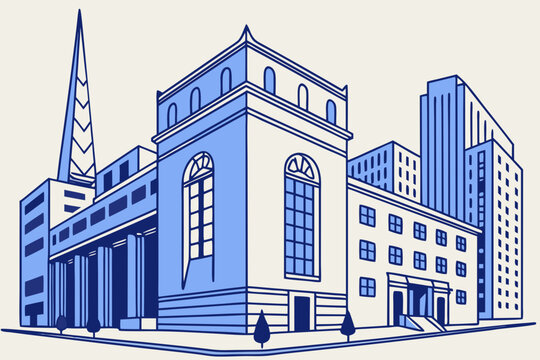 Contemporary Jewish Museum in San Francisco, California, blue cube structure with bold geometric design