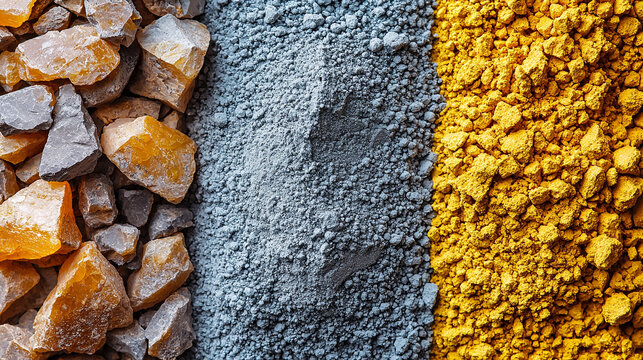Macro view of various concrete raw materials in gray Generative AI
