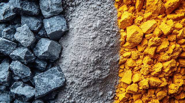 Macro view of gray concrete raw materials and colorful aggregates Generative AI