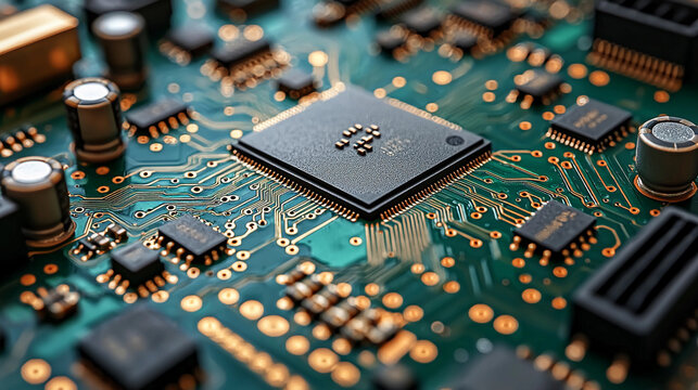 Close view of copper traces on printed circuit board Generative AI