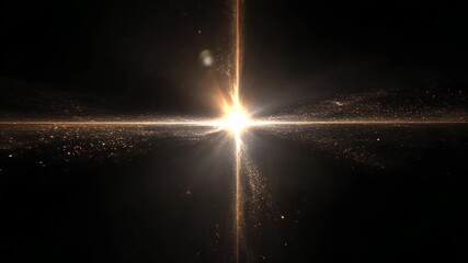 Glowing cosmic explosion bursts with radiant light and golden particles in outer space on a black background, symbolizing energy and creation - Powered by Adobe