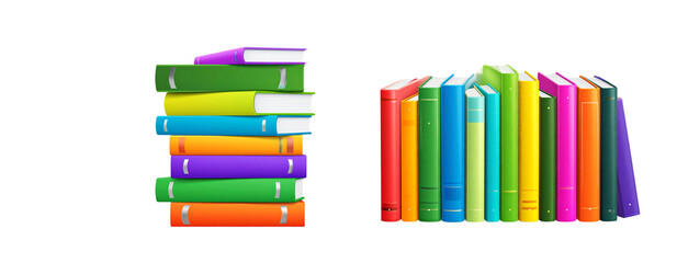 Sat of Modern Flat Vector Stack of Rainbow-Colored Hardcover Books