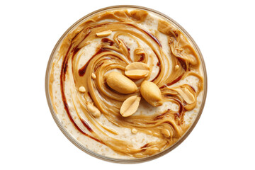 Fototapeta premium Overnight oats with peanut butter swirl and peanuts on top, isolated on transparent background
