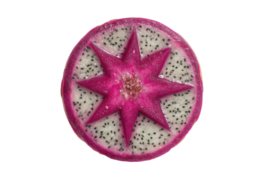 Slice of dragon fruit with star shape cut, isolated on transparent background