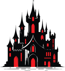 Obraz premium A Dark Castle Silhouette with Red Highlights for a Spooky and Mysterious Halloween Aesthetic or Gothic Fantasy Realm
