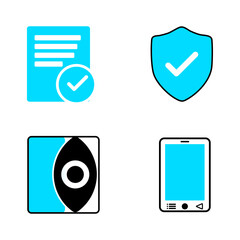 Security and Privacy Icon Set – Document, Shield, Eye, Smartphone Vector Illustration
