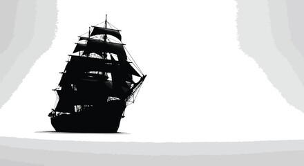 Silhouette tall ship sails on ocean sea vector © Shafiul