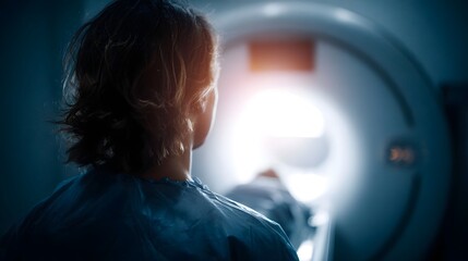 Patient being prepared for an MRI scan inside a modern medical imaging hine