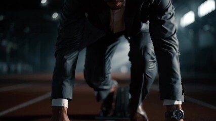 Business Challenge Metaphor wit a Businessman in Starting Position