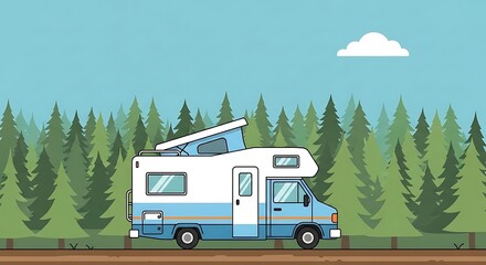 Obraz premium Recreational Vehicle Driving Through a Forest Landscape.