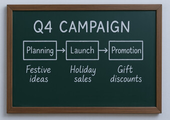 Q4 campaign planning launch promotion festive ideas holiday sales gift discounts chalkboard strategy diagram