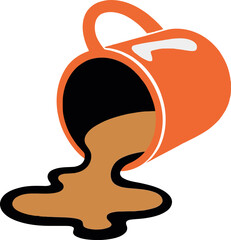 Spilling coffee cup orange vector beverage splash vector Hand drawn