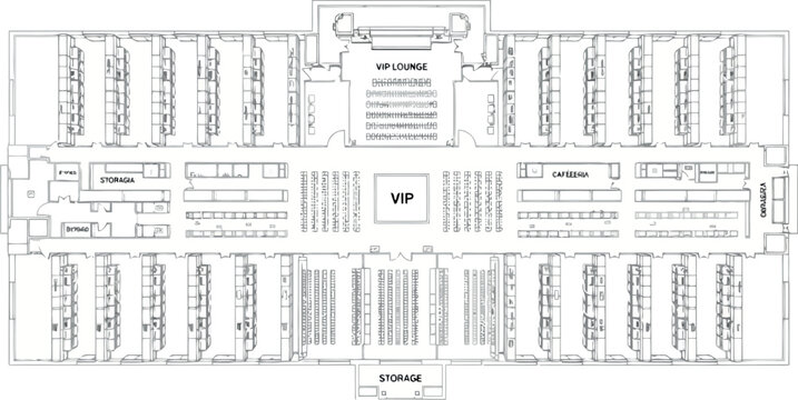 Vector art of floor plan of a large event venue or conference center with vip area and seating