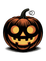 Spooky jack o lantern halloween pumpkin carving with glowing orange eyes isolated on transparent background