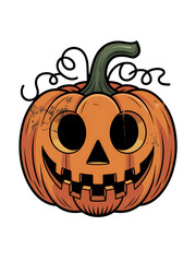 Spooky jack o lantern halloween pumpkin with happy grinning face isolated on transparent background
