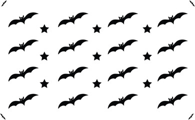 Whimsical Night Sky Playful Bats and Stars Pattern for Halloween Designs and Seasonal Graphics, Black & White Theme