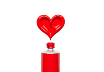 Red heart shape emerging from a tube of red paint isolated on transparent background