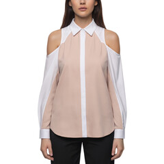 Stylish cold shoulder blouse in soft pink with contrasting white sleeves