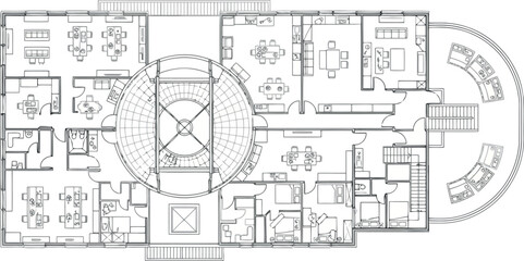 Vector art of interior floor plan blueprint of a modern office building