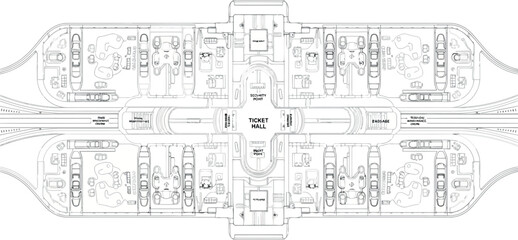 Vector art of architectural blueprint of a symmetrical building layout