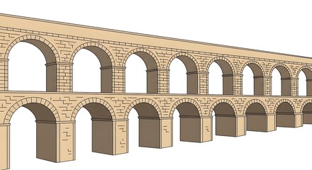 Fototapeta premium Architectural Illustration of Roman Aqueduct with Arches, Beige Tones.