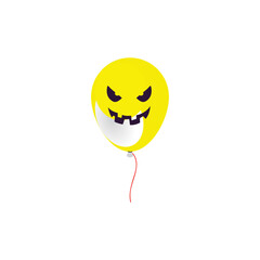 Vector illustration of a single yellow Halloween balloon with a creepy carved jack-o'-lantern face and a sinister grin, perfect for spooky party decor