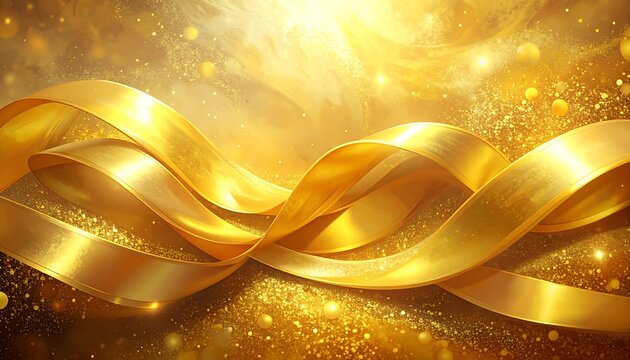 Golden ribbons on a sparkling background