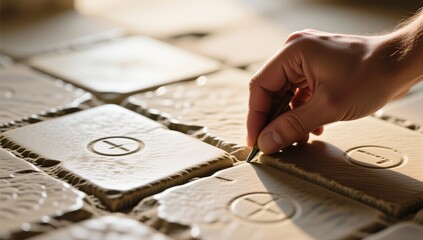 Crafting decorative tiles artisan workshop craftsmanship indoor close-up creativity