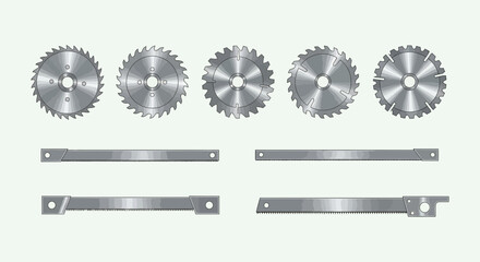 Assortment of metallic saw blades vector tools for cutting material