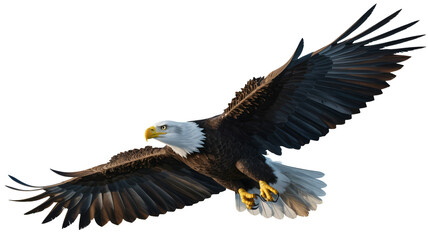 Obraz premium Majestic bald eagle soaring powerfully with wings spread wide, embodying freedom, strength, and national pride