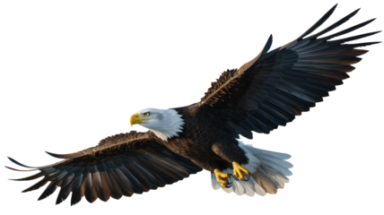 Majestic bald eagle soaring powerfully with wings spread wide, embodying freedom, strength, and national pride