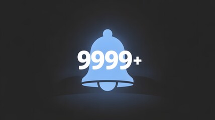 Overloaded Notification Bell with 9999+ Count, Symbolizing Excessive Digital Alerts and Information Overload in Blue Neon.