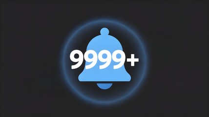 Overloaded Notification Bell with 9999+ Count, Symbolizing Excessive Digital Alerts and Information Overload in Blue Neon.