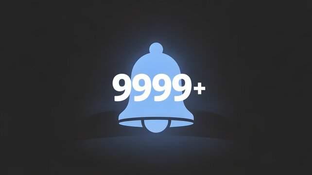 Overloaded Notification Bell with 9999+ Count, Symbolizing Excessive Digital Alerts and Information Overload in Blue Neon.