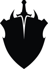 Medieval shield sword emblem symbol vector icon black silhouette vector