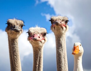 Four Ostriches And Duck 