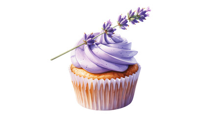 Delightful lavender cupcake with delicate frosting and fresh sprig offers a sweet taste of Provence, perfect for culinary inspiration.