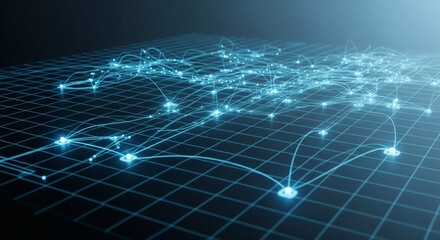 Obraz premium Abstract digital network connections with glowing data points on a grid background