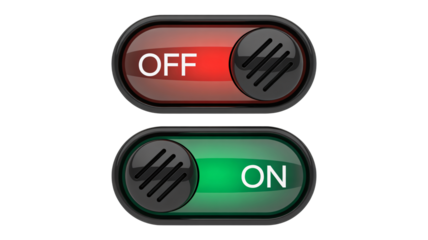 Sleek modern on off toggle switches illuminate with vibrant red and green states, symbolizing control and choice for digital interfaces.