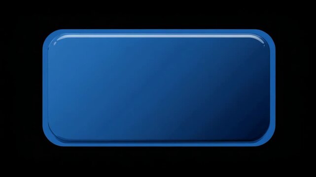Glossy blue rounded rectangular button with shadow, minimalistic style, isolated on a black background, design element or UI concept