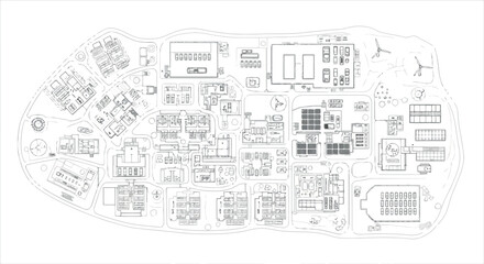 Vector art of architectural blueprint of a complex building layout