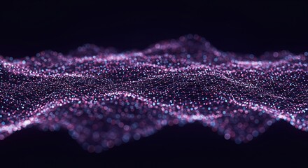 Abstract digital particles wave with blurred depth of field on dark background