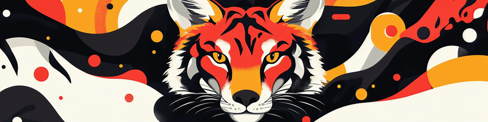Vibrant abstract tiger illustration with bold colors and dynamic shapes showcasing energy and power