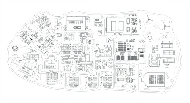 Vector art of architectural blueprint of a complex building layout